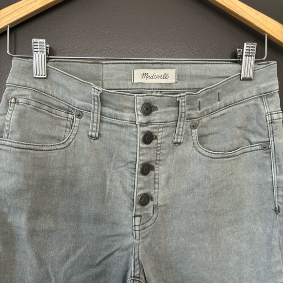 Madewell 9" High Rise Skinny Denim Ankle Button Fly Greyish Sage Green Size 27 - Picture 4 of 9